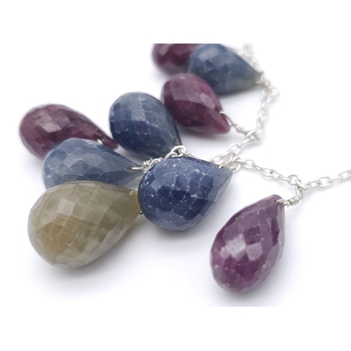 1442 - A parcel of Matching, Untreated Sapphire, Sterling Silver Jewellery.
Featuring a 43cm Necklace and a... 