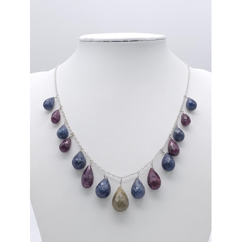 1442 - A parcel of Matching, Untreated Sapphire, Sterling Silver Jewellery.
Featuring a 43cm Necklace and a... 