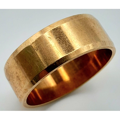 1484 - A Vintage 9K Yellow Gold Band Ring. 7mm width. Full UK hallmarks. 4.65g weight.