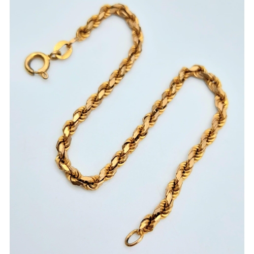 1505 - A 9K Yellow Gold Rope Twist Bracelet. 17cm. 5.3g weight.