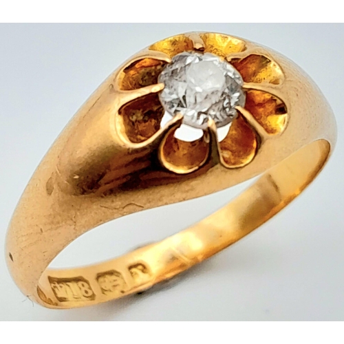 1582 - An 18K Yellow Gold and Diamond Solitaire Ring. Central brilliant round cut diamond - 0.25ct. Size P.... 