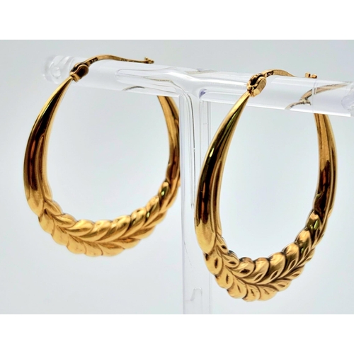 1589 - A Pair of Fancy 9K Yellow Gold Creole Earrings. 3.15g total weight.