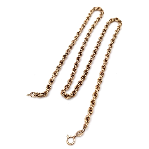 1671 - A Vintage 9K Yellow Gold Rope Necklace. 42cm. 5.05g total weight.