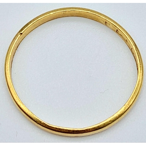 1704 - A Very Thin 22K Yellow Gold Band Ring. Size L/M. 1.26g weight.