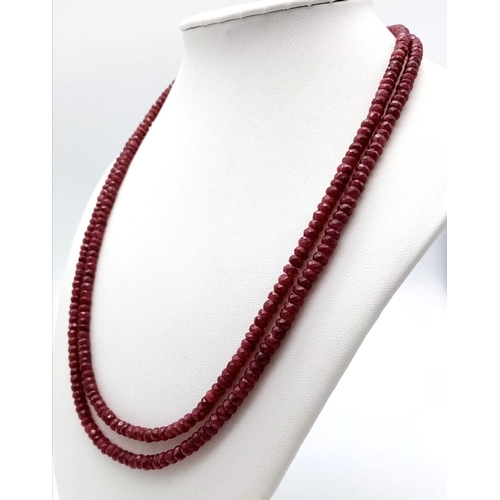 1734 - Sure to grab attention, this gorgeous double row Ruby beaded necklace with 925 Silver clasp makes a ... 