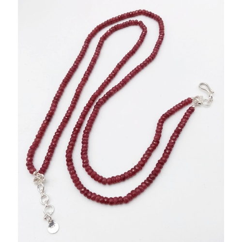 1734 - Sure to grab attention, this gorgeous double row Ruby beaded necklace with 925 Silver clasp makes a ... 