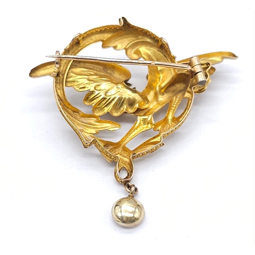 1268 - WITHDRAWN
An 18K Yellow Gold, Pearl and Diamond Brooch. The classic tale of the dragon and the pearl... 