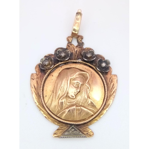 2892 - A Vintage, Possibly Antique 18K Gold Virgin Mary Pendant. 
3.5cm. 3.3g weight.