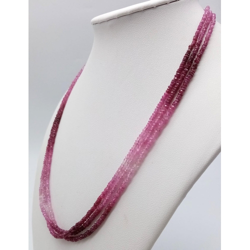 791 - A 3 ROW RUBY NECKLACE 17.7G 46.5cm total length
ref: M51 -1