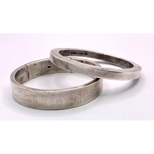 1131 - Two Vintage Heavy 925 Silver Clip-Open Bangles. London hallmarks. 145.6g total weight.