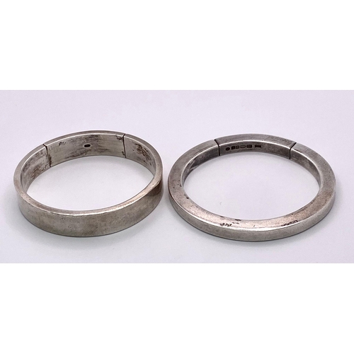 1131 - Two Vintage Heavy 925 Silver Clip-Open Bangles. London hallmarks. 145.6g total weight.