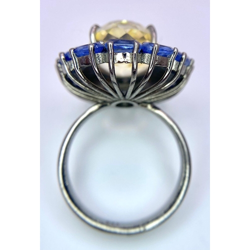 350 - A Citrine & Kyanite and Rose cut Diamond Ring. Set in 925 Sterling silver. Citrine- 7.35ct.  Kyanite... 