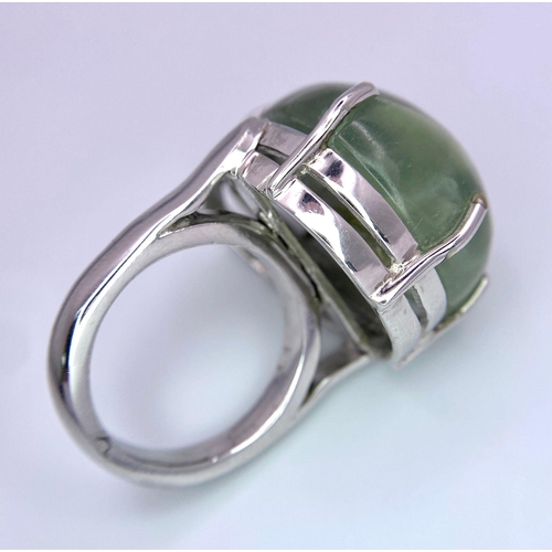 371 - A Moss Agate Pear Shaped Gemstone Ring. Set in 925 Sterling silver. Size O. 21.56g total weight. Com... 