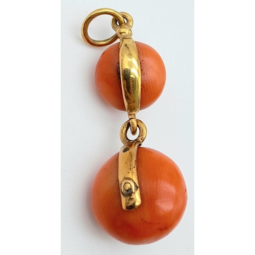 491 - A Wonderful Victorian Gold, Red Coral and Diamond Fly Pendant! 3cm. 2.65g weight.