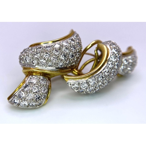 8 - A Gorgeous Pair of Rich 18K Yellow Gold and Diamond Earrings. Abstract shapes filled with 2ct of bri... 