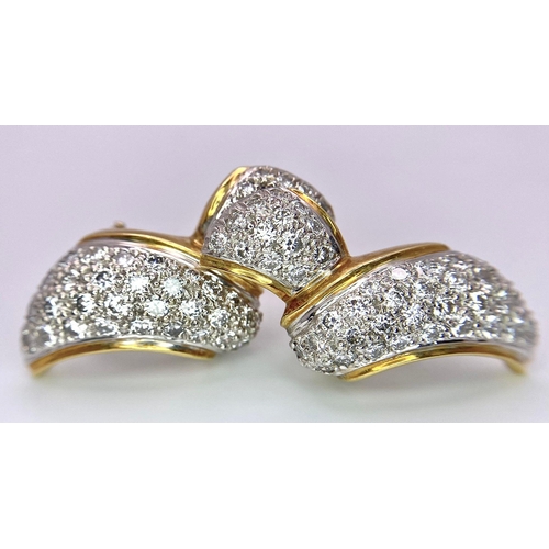 8 - A Gorgeous Pair of Rich 18K Yellow Gold and Diamond Earrings. Abstract shapes filled with 2ct of bri... 