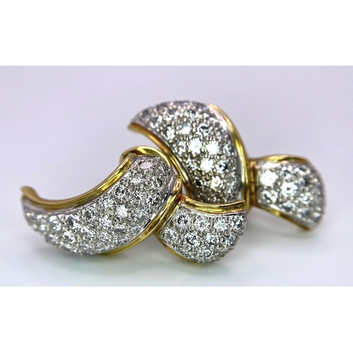 8 - A Gorgeous Pair of Rich 18K Yellow Gold and Diamond Earrings. Abstract shapes filled with 2ct of bri... 