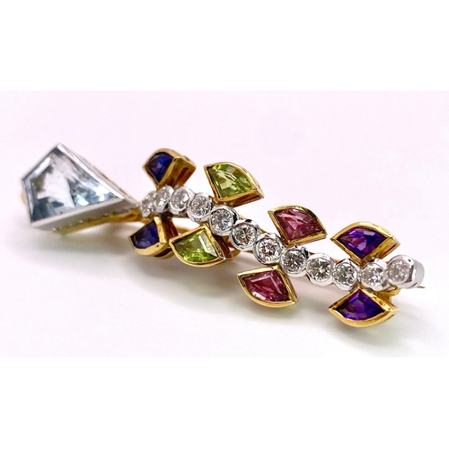 9 - An Exquisite 18K Yellow and White Gold Multi-Gemstone Pendant. All gemstones are high quality. It st... 