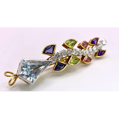 9 - An Exquisite 18K Yellow and White Gold Multi-Gemstone Pendant. All gemstones are high quality. It st... 