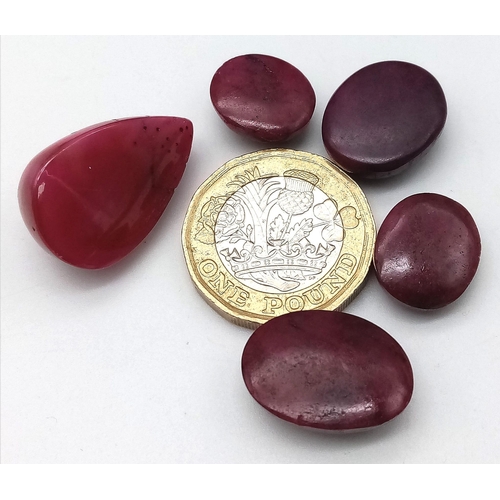 811 - A Parcel of 5 Ruby Cabochon Stones - 99ctw. Different weights.