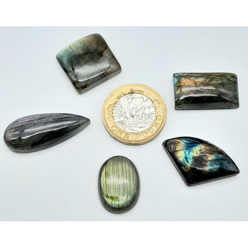 818 - A Parcel of Five Labradorite Gemstones - 109ctw. Different shapes.