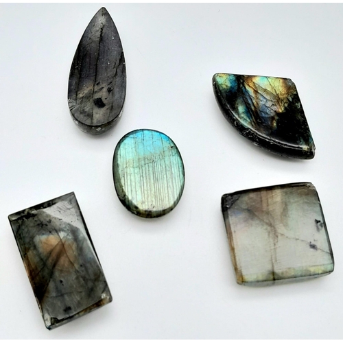 818 - A Parcel of Five Labradorite Gemstones - 109ctw. Different shapes.