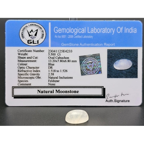 799 - A 5.50 Ct Natural Rainbow Moonstone in Oval Shape come with GLI Certification.