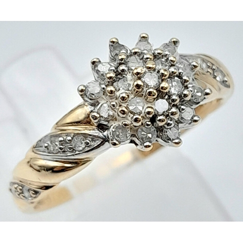 102 - A 9K YELLOW GOLD DIAMOND CLUSTER RING 0.25CT 2G SIZE N

(7532)