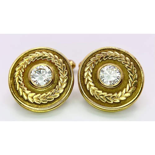 347 - A Pair of Designer Theo Fennell 18k Yellow Gold and Diamond Cufflinks. Two brilliant round cut diamo... 