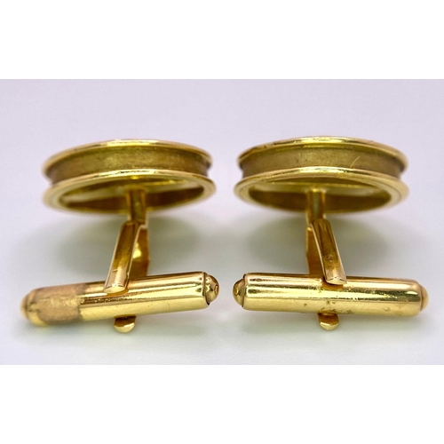 347 - A Pair of Designer Theo Fennell 18k Yellow Gold and Diamond Cufflinks. Two brilliant round cut diamo... 