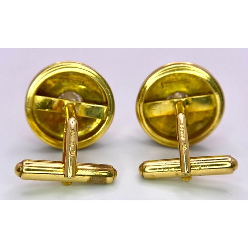 347 - A Pair of Designer Theo Fennell 18k Yellow Gold and Diamond Cufflinks. Two brilliant round cut diamo... 