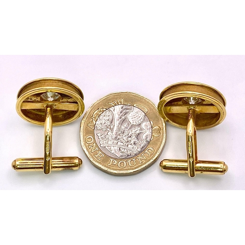 347 - A Pair of Designer Theo Fennell 18k Yellow Gold and Diamond Cufflinks. Two brilliant round cut diamo... 