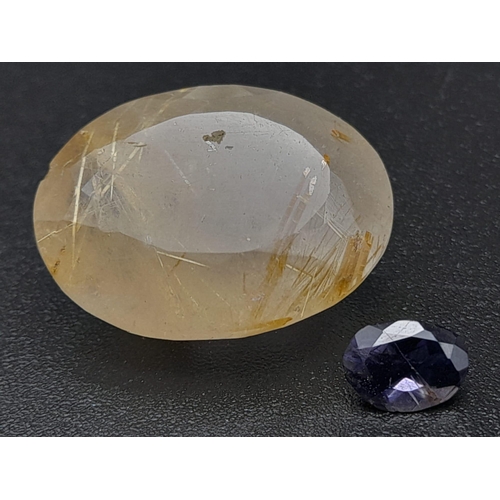 765 - Set of 2 Gemstones - 0.40 Ct Faceted Iolite Gemstone & 12.80 Ct Faceted Rutile quartz Gemstone, Oval... 