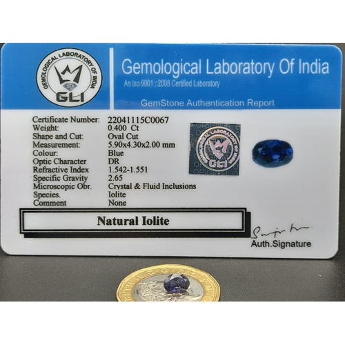 765 - Set of 2 Gemstones - 0.40 Ct Faceted Iolite Gemstone & 12.80 Ct Faceted Rutile quartz Gemstone, Oval... 