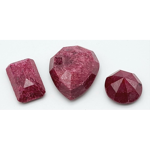 699 - A 146ct Faceted Ruby Gemstones Lot of 3 Pieces.