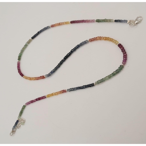 713 - A 60ct Single Strand Necklace with Ruby, Emerald, Sapphire  with 925 Silver clasp and matching Brace... 