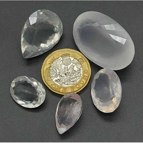 608 - A 163.35ct Faceted Rose Quartz Gemstones Lot of 5 Pieces. Mixed Shapes.