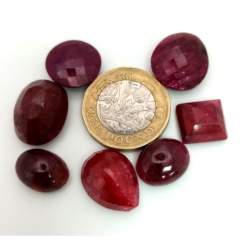 497 - A Lot of 97.5CT Faceted & Cabochon Colour Enhanced Ruby. Mixed Shapes. GLI Certified.