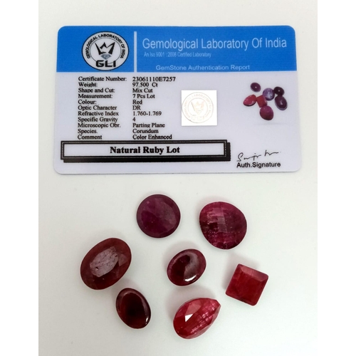 497 - A Lot of 97.5CT Faceted & Cabochon Colour Enhanced Ruby. Mixed Shapes. GLI Certified.