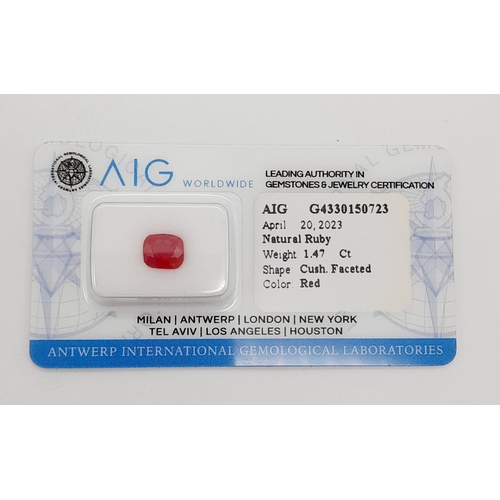 503 - A 1.47ct Natural Ruby Gemstone in a Sealed Blister Pack. AIG Milan Certified.