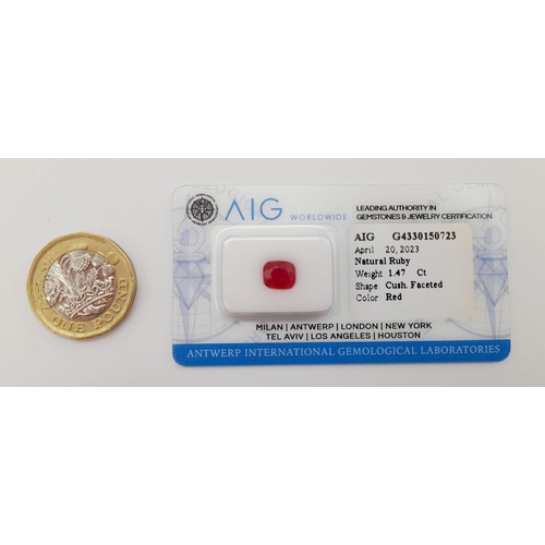 503 - A 1.47ct Natural Ruby Gemstone in a Sealed Blister Pack. AIG Milan Certified.