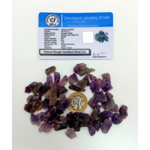 504 - A 265.70ct Rough Amethyst Gemstones Lot. GLI Certified.