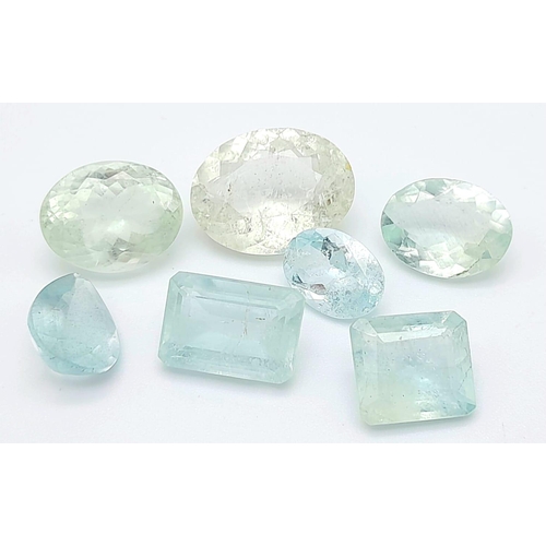 531 - A lot of 7 pieces of 31.15 Ct Faceted Aquamarine Gemstones in Mix Shapes.