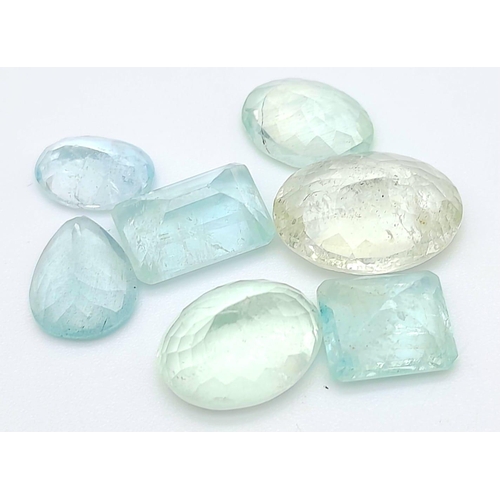 531 - A lot of 7 pieces of 31.15 Ct Faceted Aquamarine Gemstones in Mix Shapes.