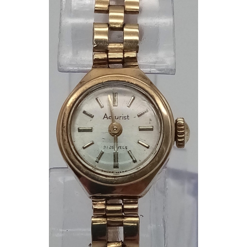 1128 - A Vintage Accurist 9K Gold Ladies Watch. 9k gold bracelet and case - 16mm. 11.55g. Not currently wor... 