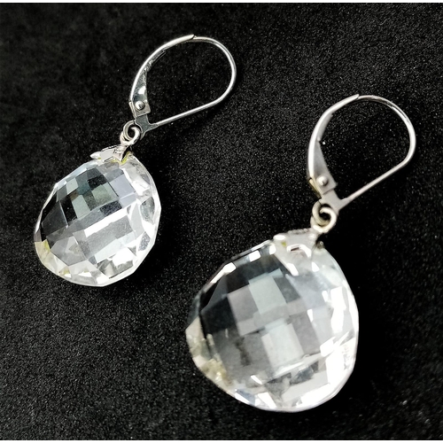 14 - A fancy pair of 9K Gold faceted Quartz earrings. Total weight 6.1G. Please see photos for details.