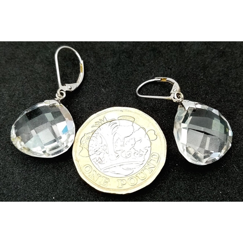 14 - A fancy pair of 9K Gold faceted Quartz earrings. Total weight 6.1G. Please see photos for details.