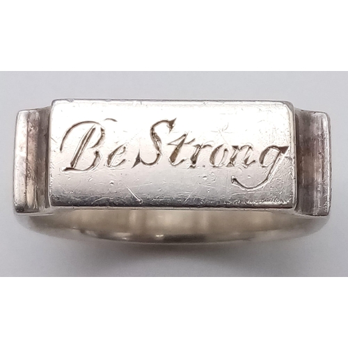 373 - STERLING SILVER MONICA VINEDAR RING.
ENGRAVED WITH THE WORDS 'BE STRONG'.
SIZE: J
WEIGHT: 4.4G

SC 8... 