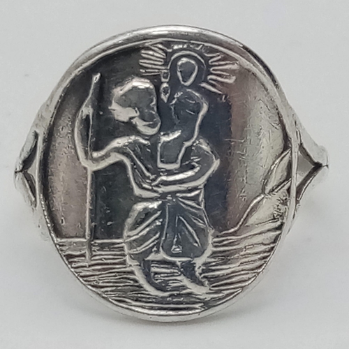 379 - STERLING SILVER ST CHRISTOPHER RING.
SIZE: I
WEIGHT: 2.2G

SC 8060