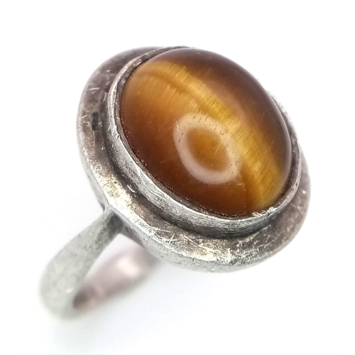 457 - Sterling silver tiger eye set ring, size L